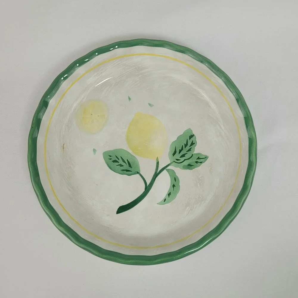 Williams-Sonoma Lemon Ceramic Pie Plate Green Rim 10 inch